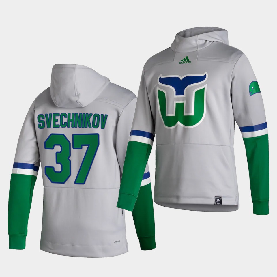 Men Carolina Hurricanes #37 Svechnikov White NHL 2021 Adidas Pullover Hoodie Jersey